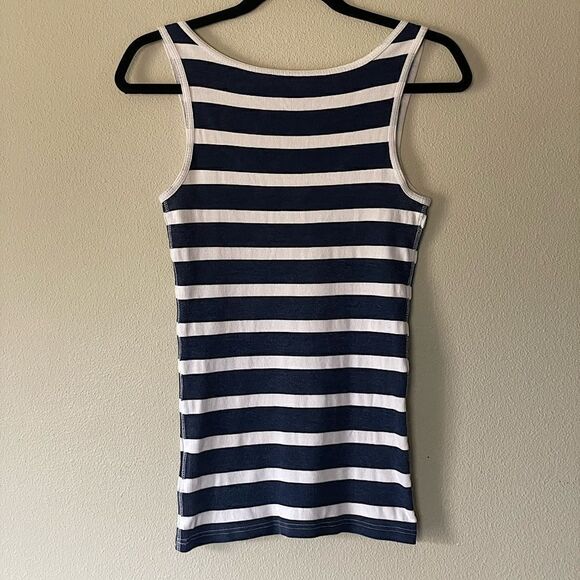 New! Faded Glory, Navy & White-Striped, Ribbed, Women’s Tank. Size Medium. - Picture 2 of 4
